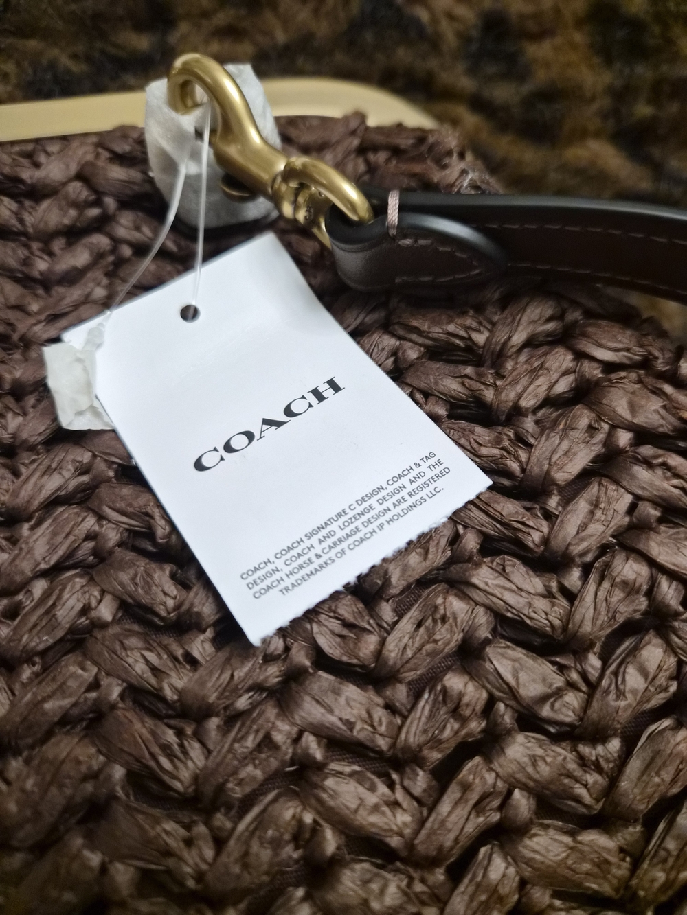 COACH KISSLOCK  Brown Woven Straw Frame-Top  Bag - Picture 3 of 6